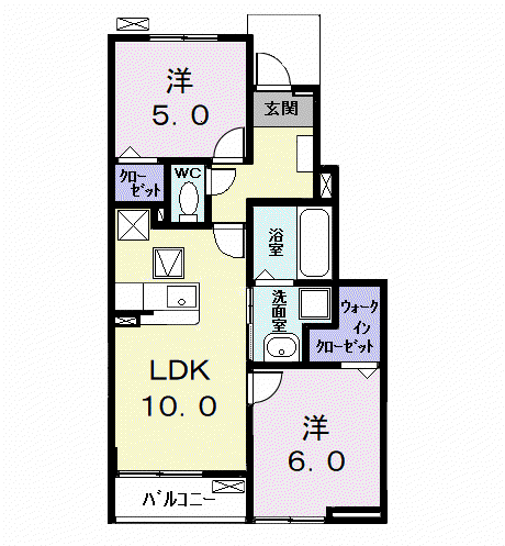 ウイングKⅦ(2LDK/1階)の間取り写真