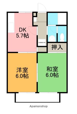 ジュネス大井(2DK/1階)の間取り写真