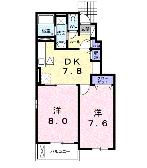 コンフォート青山Ⅰ(2DK/1階)の間取り写真