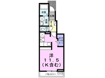 カーフ ヒルズ Ⅱ(ワンルーム/1階)の間取り写真