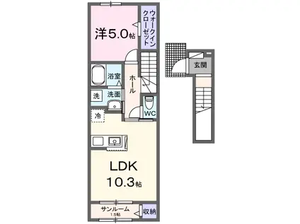 エバーグリーンD(1LDK/2階)の間取り写真