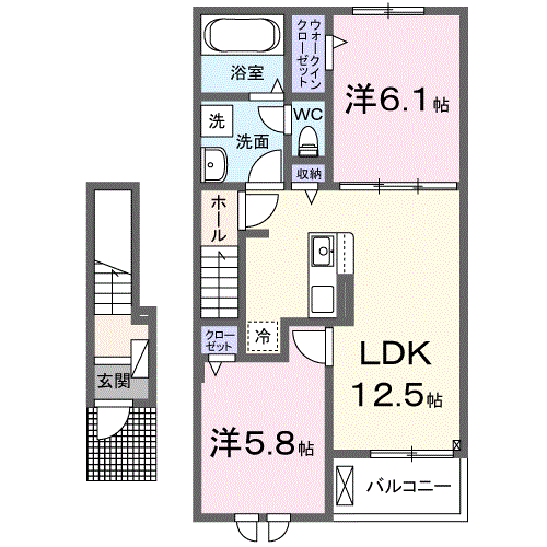 フィオリーレ・アノ Ⅱ(2LDK/2階)の間取り写真