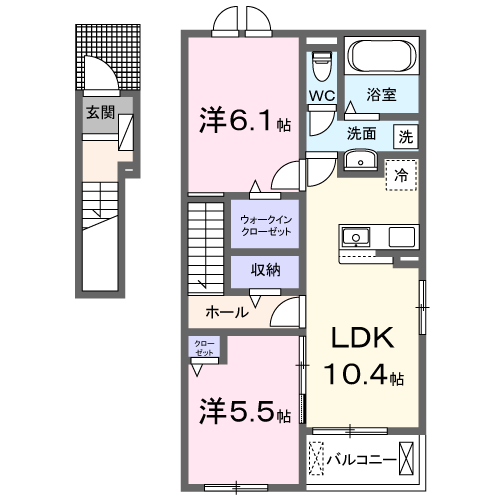 エスポワールⅡ(2LDK/2階)の間取り写真