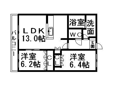 プリオールⅡ(2LDK/2階)の間取り写真