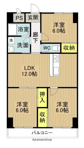 天神山マンションⅡ号館(3LDK/1階)の間取り写真