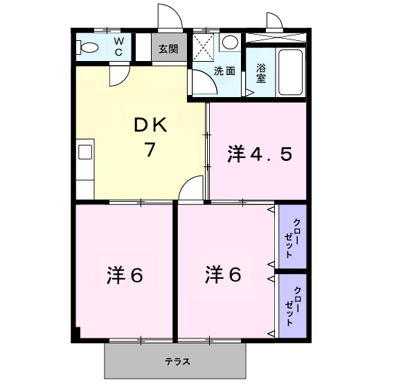 シティハイツ本宿Ⅲ(3DK/1階)の間取り写真
