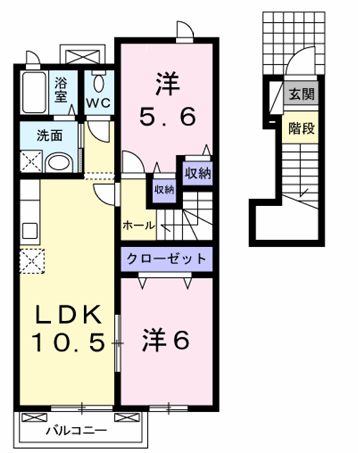 フィデール竜美Ⅱ(2LDK/2階)の間取り写真