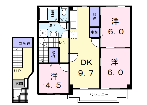 アンソレイエ京ヶ峰 Ⅱ(3DK/2階)の間取り写真