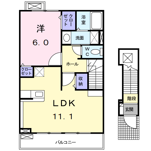 カトレアⅡ番館(1LDK/2階)の間取り写真