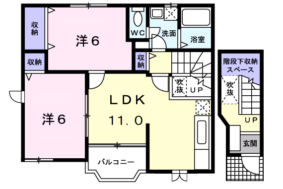 颯季館Ⅲ(2LDK/2階)の間取り写真