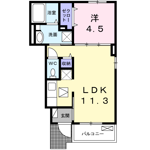 ラフィーネKⅡ(1LDK/1階)の間取り写真