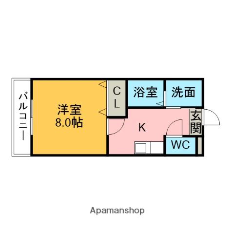 シャインF(1K/1階)の間取り写真