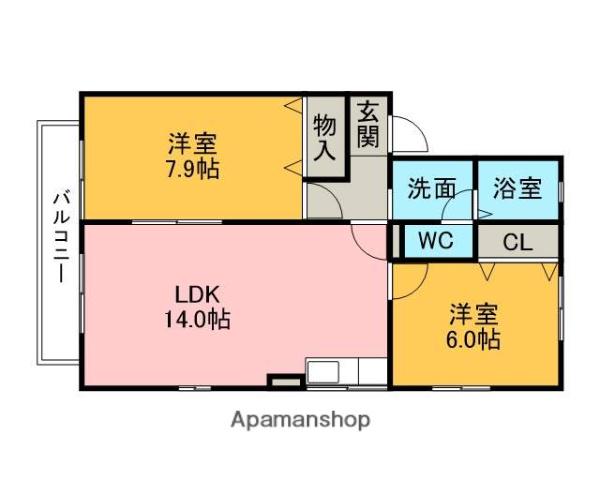 サイド・ピローⅠ(2LDK/2階)の間取り写真