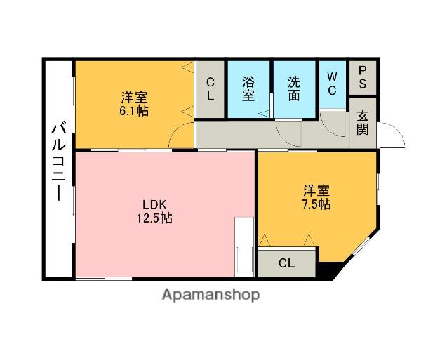 名鉄西尾線 新安城駅 徒歩20分 6階建 築22年(2LDK/2階)の間取り写真