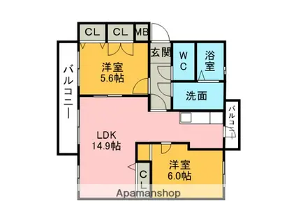 パークヒルズ堀内(2LDK/2階)の間取り写真