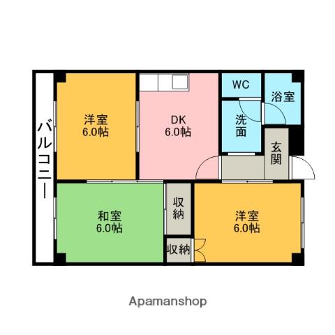 オアシスコート(3DK/1階)の間取り写真