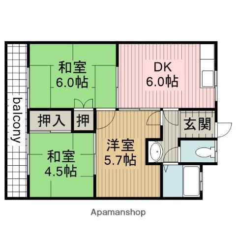 ビューラーミヤウラ(2DK/2階)の間取り写真