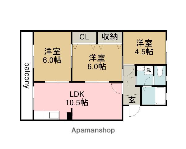 コーポ都(3LDK/3階)の間取り写真