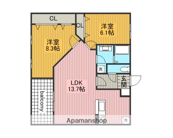 SUN石ナ曽根N(2LDK/3階)の間取り写真
