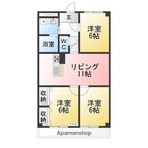 グリーンヒル大和Ⅱ(3LDK/6階)の間取り写真