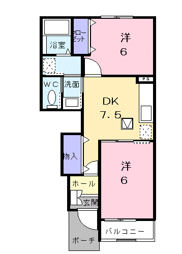 てぃーだ A(2DK/1階)の間取り写真