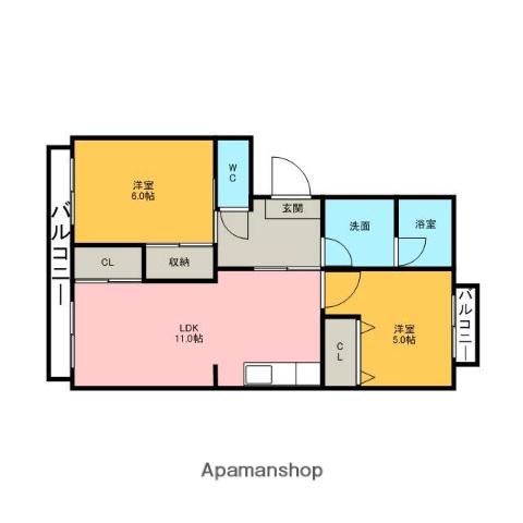 グランドゥール須田(2LDK/2階)の間取り写真