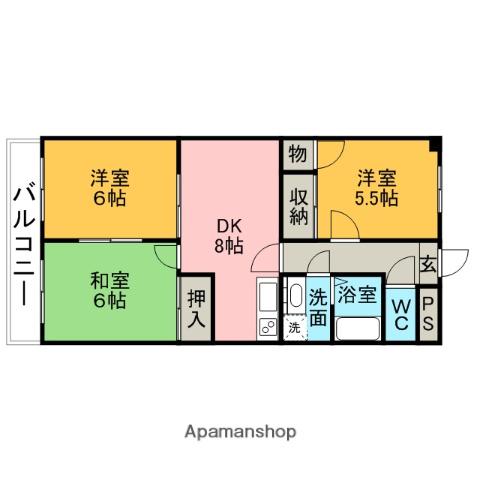 信和キャッスル(3DK/2階)の間取り写真