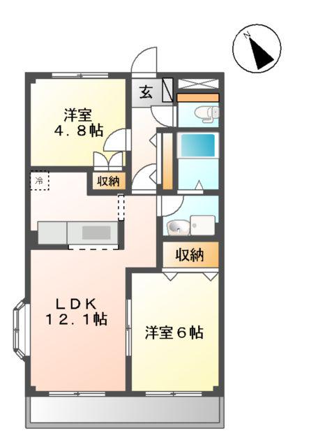 クレオール(2LDK/2階)の間取り写真