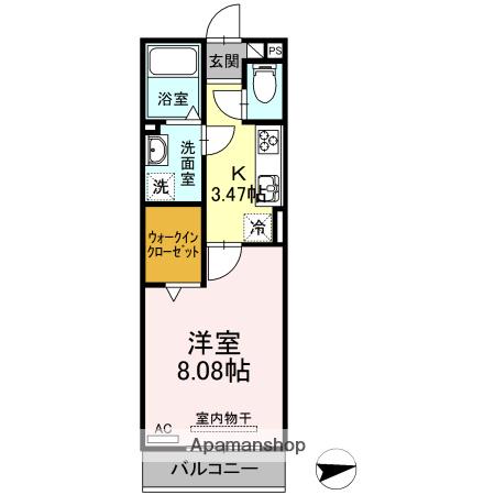 D-ROOM甲山寺(1K/2階)の間取り写真