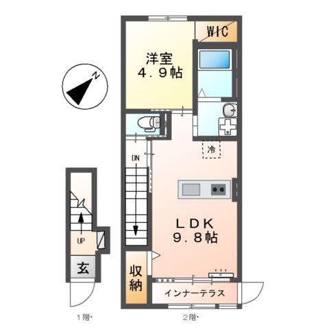 スタシィオン・ウトウ(1LDK/2階)の間取り写真