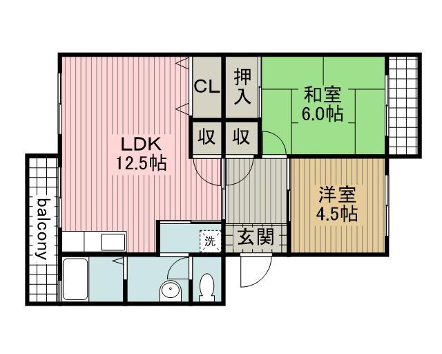 コーポ中根(2LDK/2階)の間取り写真