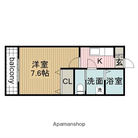 プランドール柿碕(1K/1階)の間取り写真