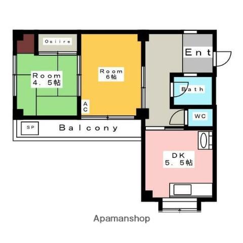 フジメゾン・西尾(2DK/4階)の間取り写真