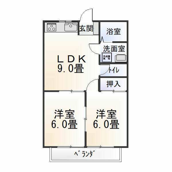 コーポラスノベルティD(2LDK/2階)の間取り写真