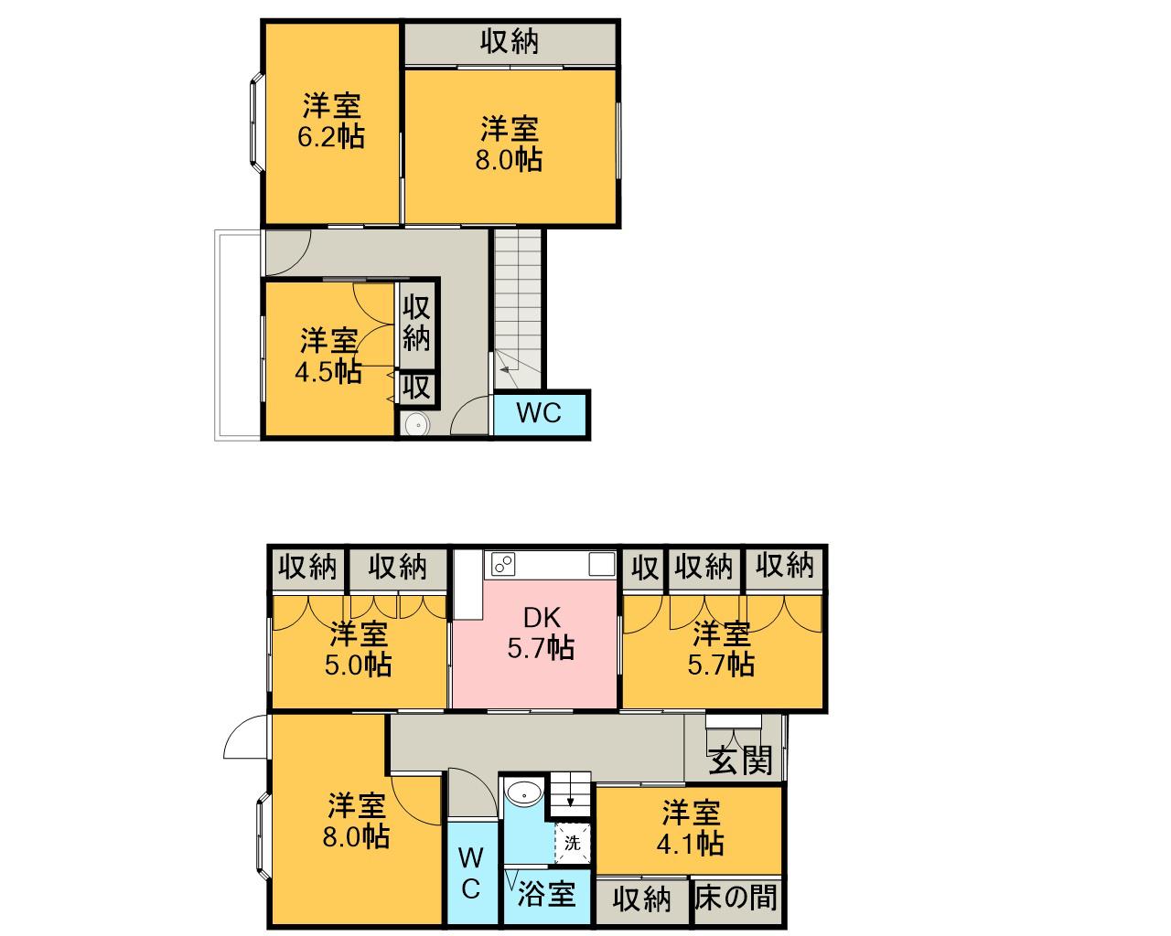 名鉄名古屋本線 東岡崎駅 徒歩12分 2階建 築42年(7DK)の間取り写真