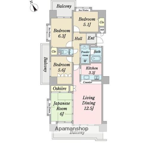 ユニーブル矢作(4LDK/11階)の間取り写真