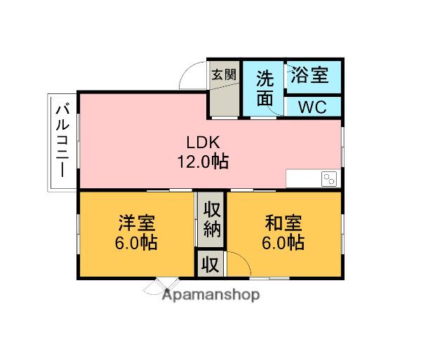 ジュネスシャトーA棟B棟(2LDK/2階)の間取り写真