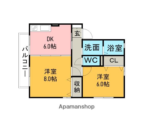 ラ・セリーナA(2DK/2階)の間取り写真