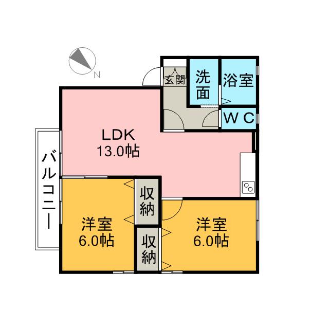 サンビレッジ(2LDK/2階)の間取り写真