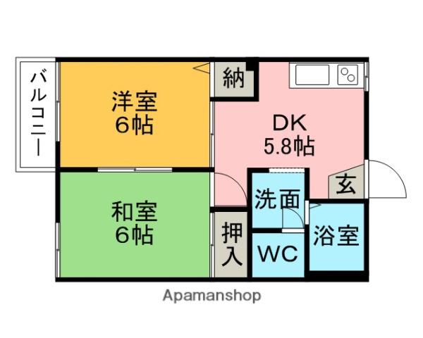 ソシアたから(2DK/1階)の間取り写真
