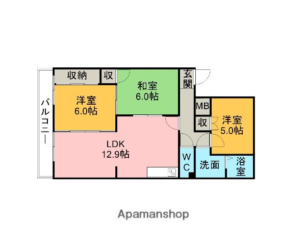 サンメゾン一ツ木Ⅱ(3LDK/3階)の間取り写真