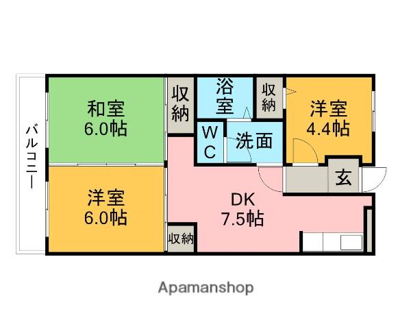 メゾンベール(3DK/4階)の間取り写真