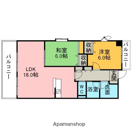サンコートKASUGA(2LDK/5階)の間取り写真