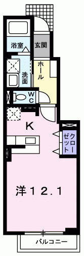 サンライズ芳川Ⅱ(ワンルーム/1階)の間取り写真