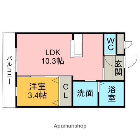 ハウス桐里(1LDK/2階)の間取り写真