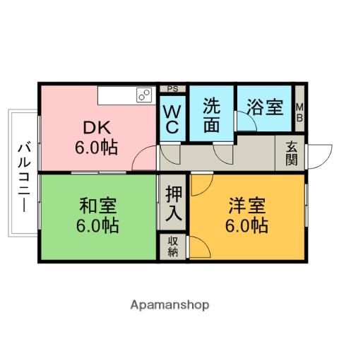 サープラスⅡMIYABI(2DK/1階)の間取り写真