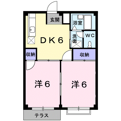 サンライズ高倉(2DK/1階)の間取り写真