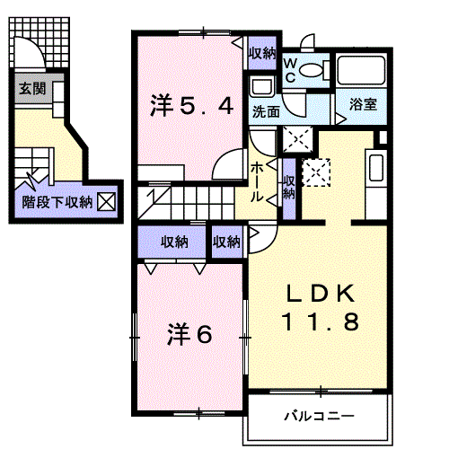 エスタシオン(2LDK/2階)の間取り写真