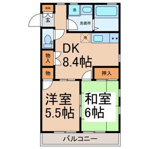 ユーハイツパーシモン(2DK/2階)の間取り写真