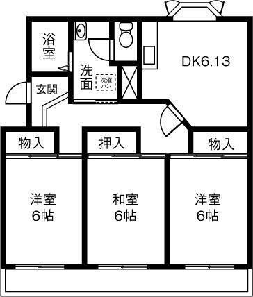 衣浦マンション B棟(3DK/1階)の間取り写真